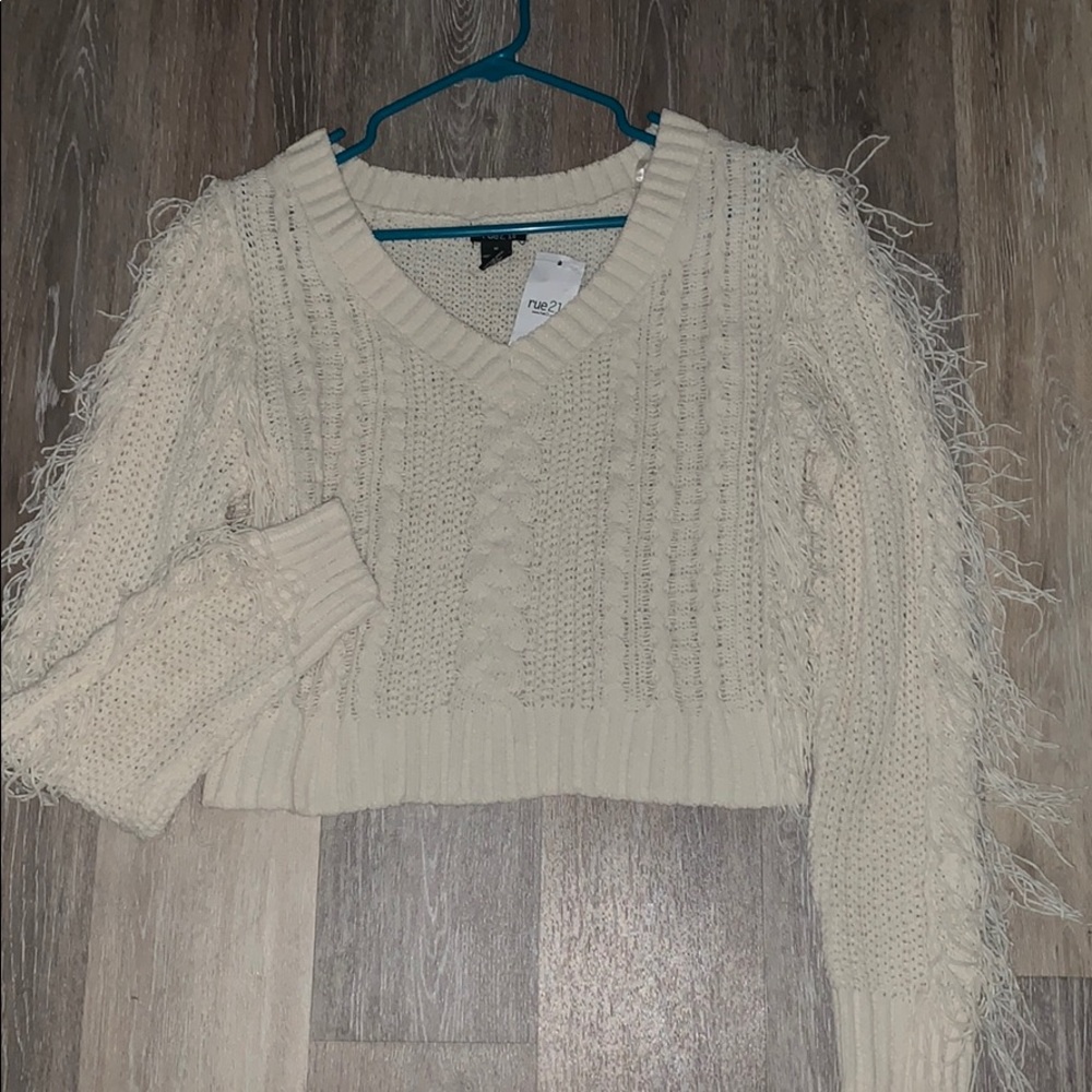 Cream fringed sweater!